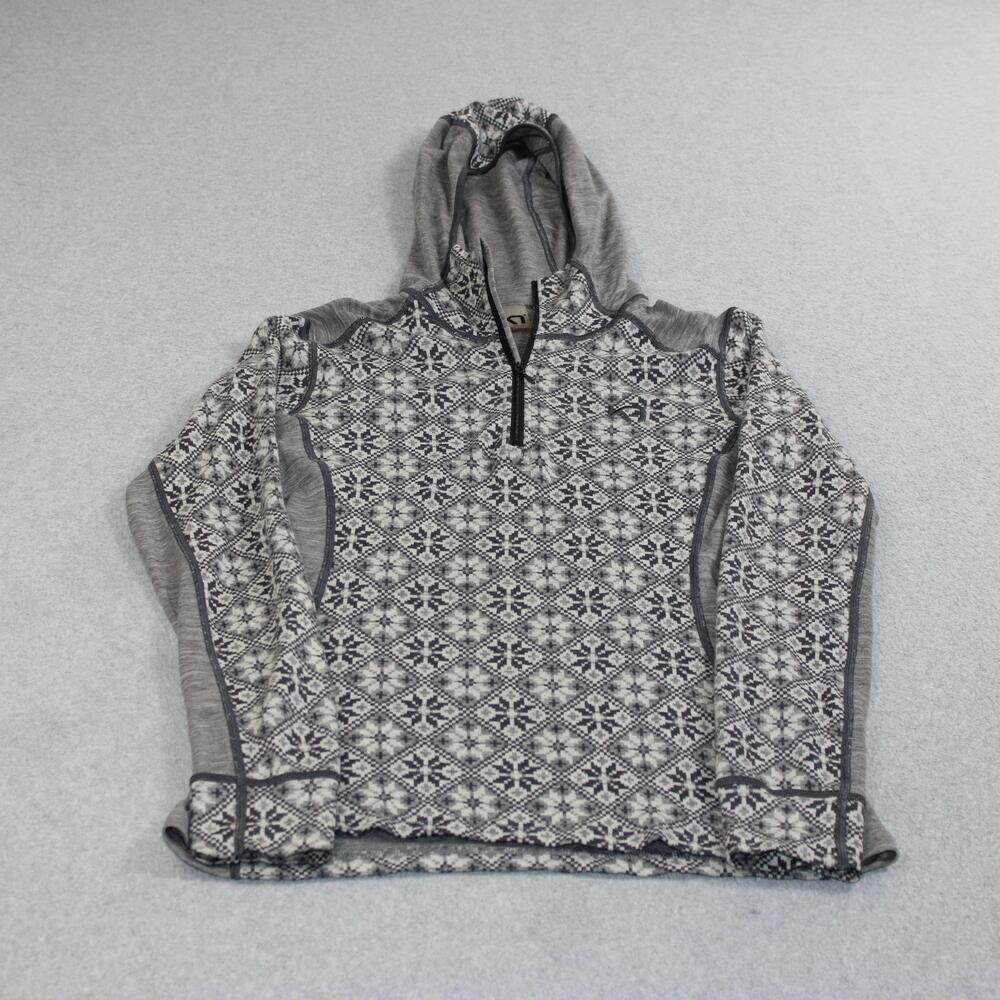Kari Traa Wool Pullover Women Large Gray 1/4 Zip Hood Fair Isle Base Layer Ski